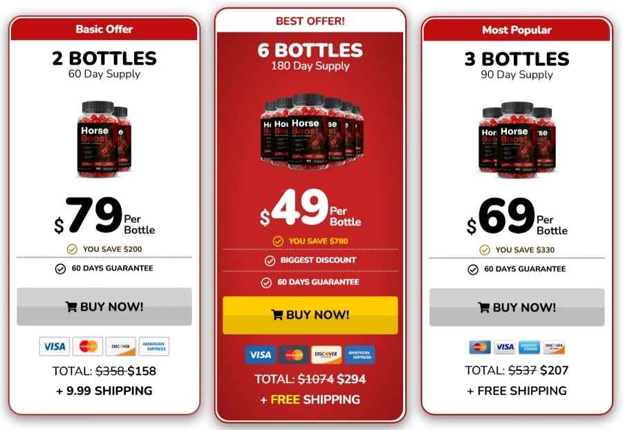 Horse Boost Pricing — 1, 3 or 6 Bottle Packages